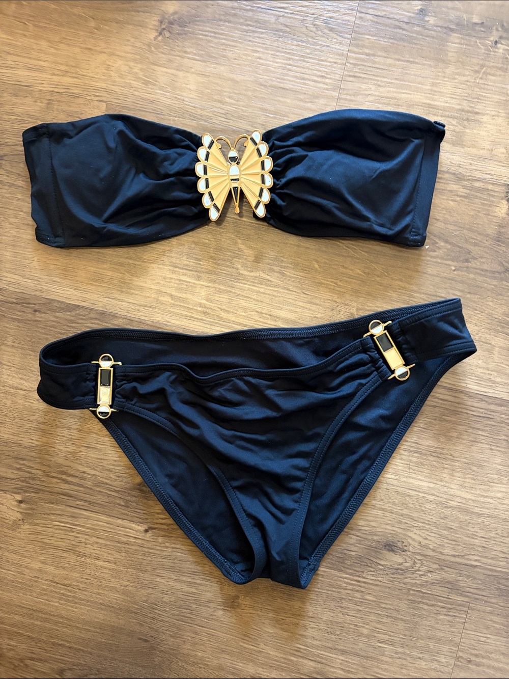Victoria's Secret Black Bandeau Bikini with Gold Butterfly Accent